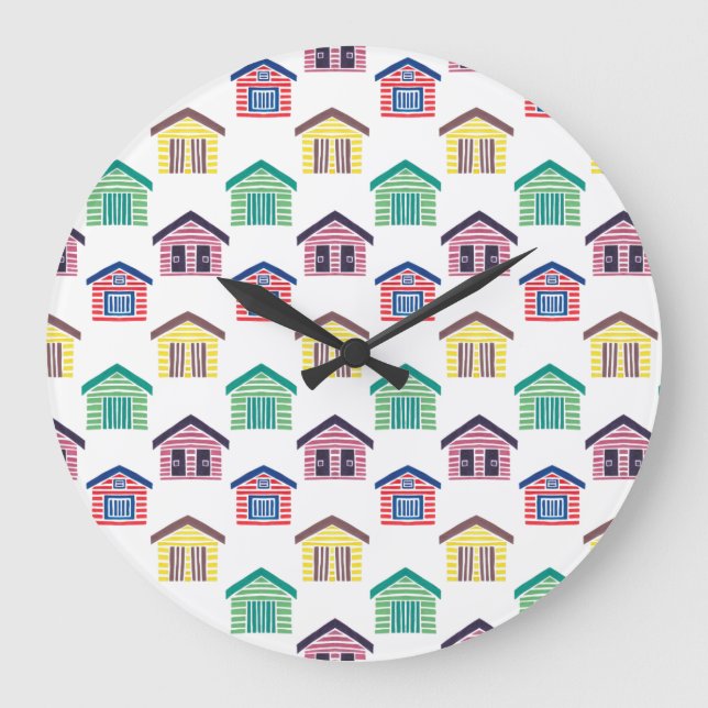 Grande Horloge Ronde Les Maisons De Plage Colorées (Recto)