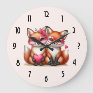 Grande Horloge Ronde Les mignons renards orange en amour