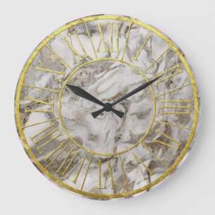 Grande Horloge Ronde Les Numéros d'or de White and Brown