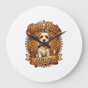 Grande Horloge Ronde Les poils de chien sont ruban doré moelleux scinti