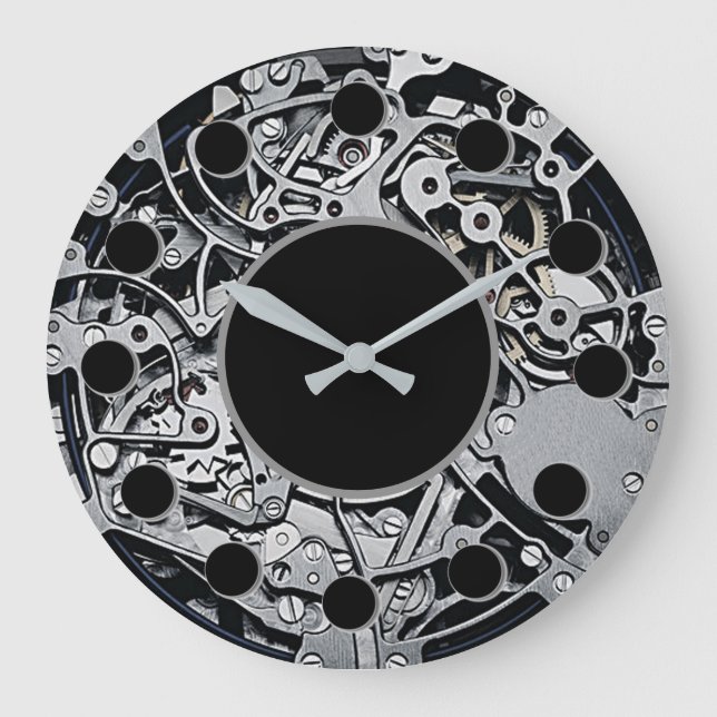 Grande Horloge Ronde Les rouages embrayent l'horloge murale argentée (Recto)