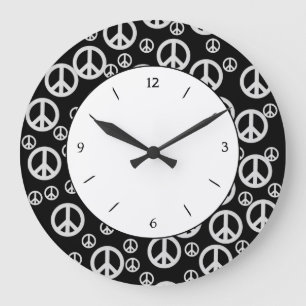 Grande Horloge Ronde Les signes de paix noirs et blancs