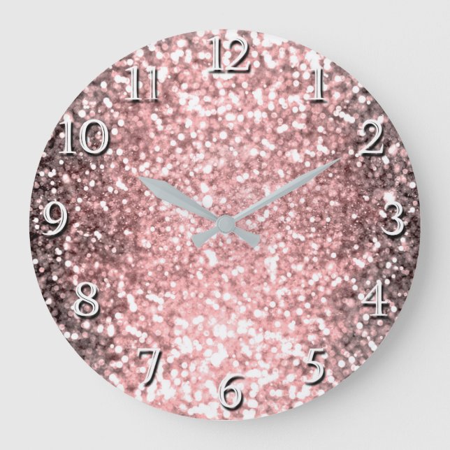 Grande Horloge Ronde L'étincelle rose d'or allume scintillant (Recto)