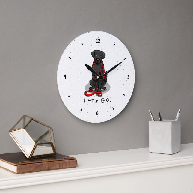 Grande Horloge Ronde Let's Go! Walk Flat-Coated Retriever Dog (black) (Bureau)