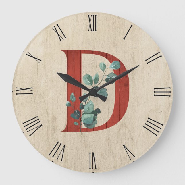 Grande Horloge Ronde LETTRE D BOIS Rustique ET Eucalyptus (Recto)