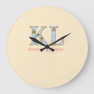 Grande Horloge Ronde lettre de nom monogramme pêche rétro pastel gras