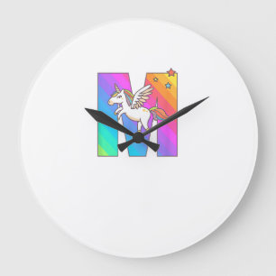 Grande Horloge Ronde Lettre Monogramme Licorne M Initiale Fillettes Nai