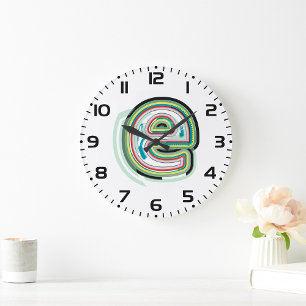 Grande Horloge Ronde Lettre multicolore E Typographie moderne Abstraite
