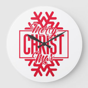 Grande Horloge Ronde Lettre typographique de Noël joyeux avec flocon d