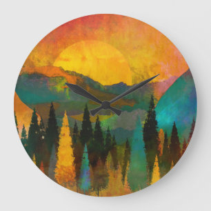 Grande Horloge Ronde Lever De Soleil Sur Les Montagnes