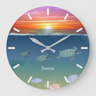 Grande Horloge Ronde Lever de soleil sur l'océan, tortues marines & per