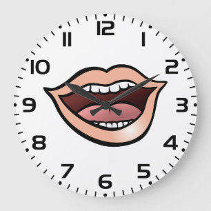 Grande Horloge Ronde Lèvres Bouche Ouverte Dents Langue