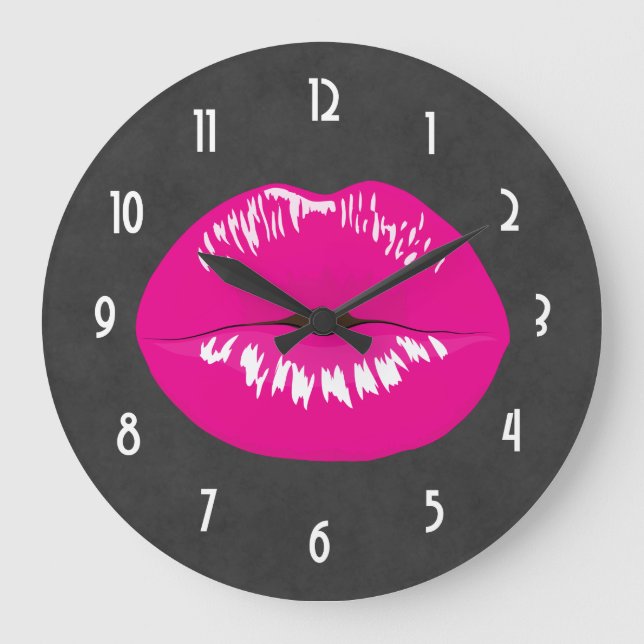 Grande Horloge Ronde Lèvres roses chaudes Illustration brillante (Recto)
