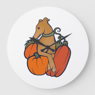 Grande Horloge Ronde lévrier d'Halloween gris