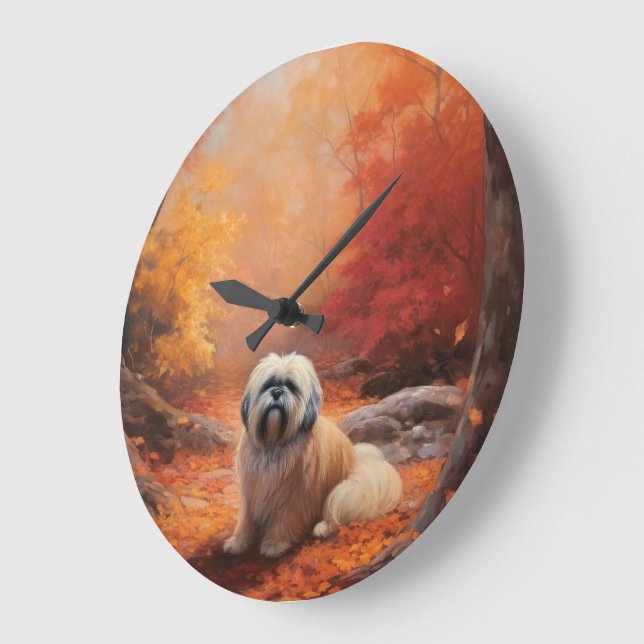 Grande Horloge Ronde Lhassa Apso à l'automne Leaves automne Inspire (Angle)