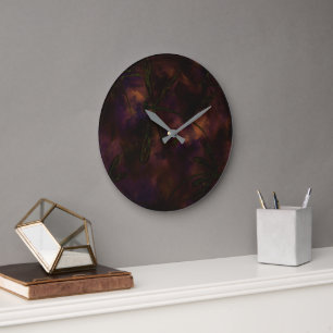 Grande Horloge Ronde Libellule de Feu de Nuit Sombre