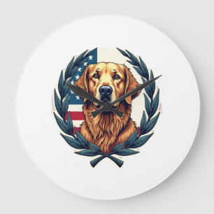 Grande Horloge Ronde Liberty Golden Retriever Vintage Tee Patriotique