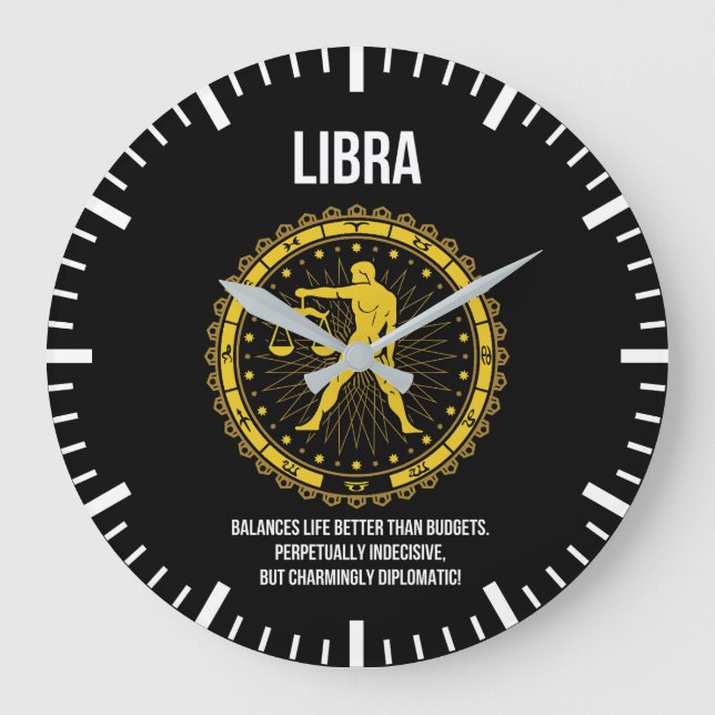Grande Horloge Ronde Libra - Horoscope, Funny Humour de signe Zodiaque (Recto)