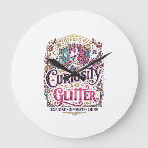 Grande Horloge Ronde Licorne alimentée par la curiosité et paillettes S