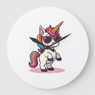 Grande Horloge Ronde Licorne Arc-en-Ciel de Cartoon Vintage Dabbing Vec