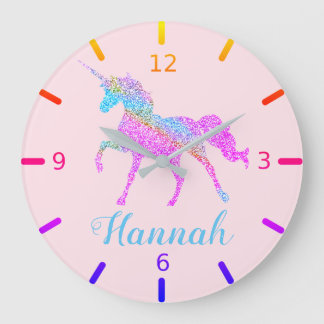 Grande Horloge Ronde Licorne Colorée