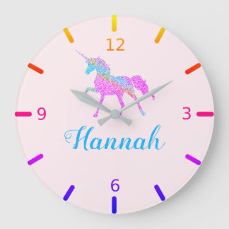 Grande Horloge Ronde Licorne Colorée
