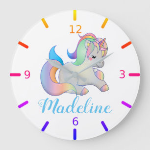 Grande Horloge Ronde Licorne Colorée Mignonne