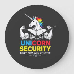 Grande Horloge Ronde Licorne de sécurité de frère drôle ne plaisante pa