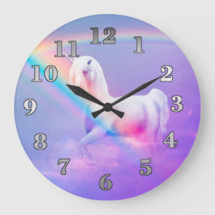 Grande Horloge Ronde Licorne et arc-en-ciel