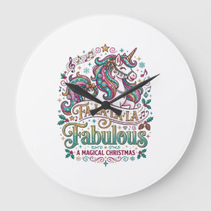Grande Horloge Ronde Licorne Fa La La La Fabuleux Fond Blanc Mignon
