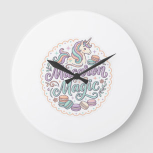 Grande Horloge Ronde Licorne Macaron Magie T-Shirt Fantaisiste Design_1