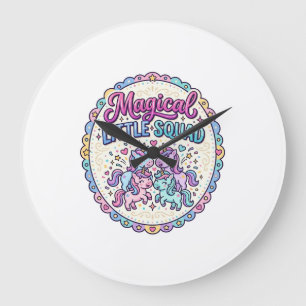 Grande Horloge Ronde Licorne Magical Little Squad Prêt pour POD Vêtemen