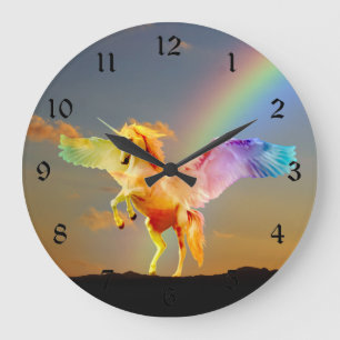 Grande Horloge Ronde Licorne Pegasus d'arc-en-ciel
