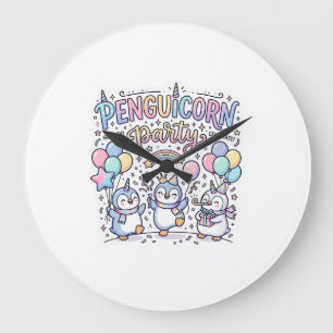 Grande Horloge Ronde Licorne Penguicorn Fête Vecteur Premium Vector Des