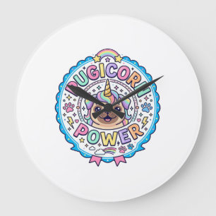 Grande Horloge Ronde Licorne Pugicorn Puissance Drôle Cadeau Mignon Con
