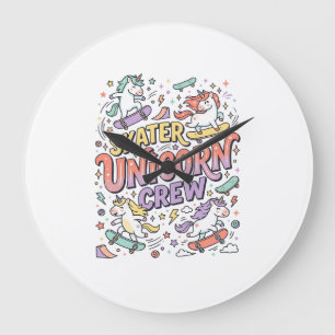 Grande Horloge Ronde Licorne Skater Licorne Crew Capriceux Zazzle Desig