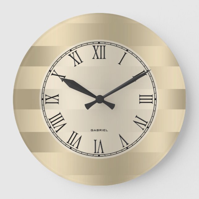 Grande Horloge Ronde Light métal moderne Gold Stripes (Recto)