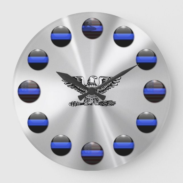 Grande Horloge Ronde Ligne Bleue Mince Chef Oiseau Complet (Recto)