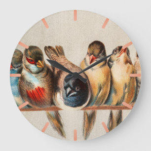 Grande Horloge Ronde Ligne d'oiseaux et de colombes