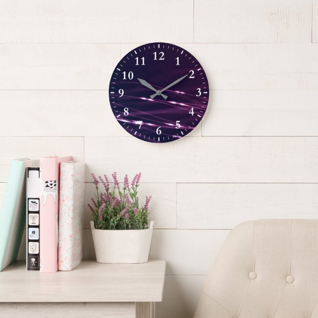 Grande Horloge Ronde Lignes Abstraites pourpres foncées avec chiffres b (Salle de lecture)