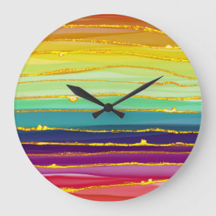 Grande Horloge Ronde Lignes arc-en-ciel : composition de luxe abstraite