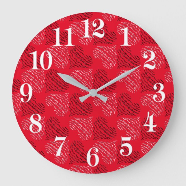 Grande Horloge Ronde Lignes cardiaques alternatives en rouge noir et bl (Recto)