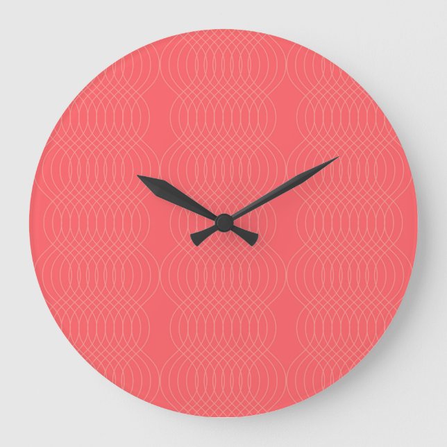 Grande Horloge Ronde Lignes ondulées élégantes, simples, rouges, modern (Recto)