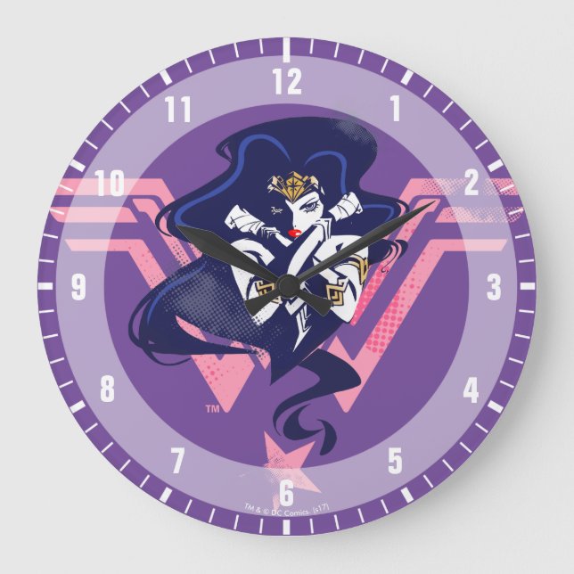 Grande Horloge Ronde Ligue de Justice | Wonder Woman & Symbol Pop Art (Recto)