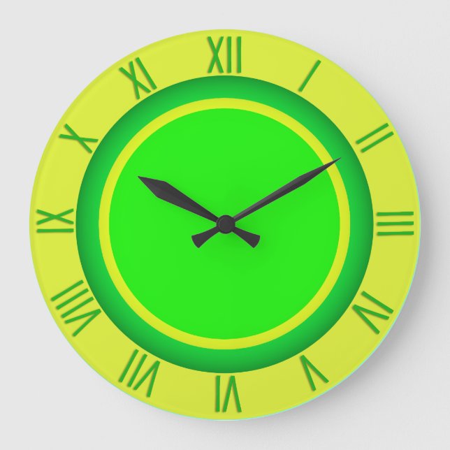 Grande Horloge Ronde Lime et citron amusants avec des chiffres romains (Recto)