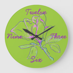 Grande Horloge Ronde Lime Green Cursive Clock