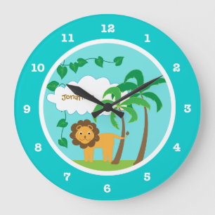 Grande Horloge Ronde Lion dans la jungle avec des palmiers