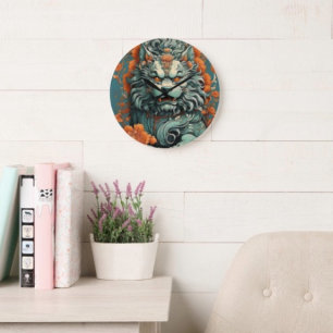 Grande Horloge Ronde Lion de la sagesse de la grippe 