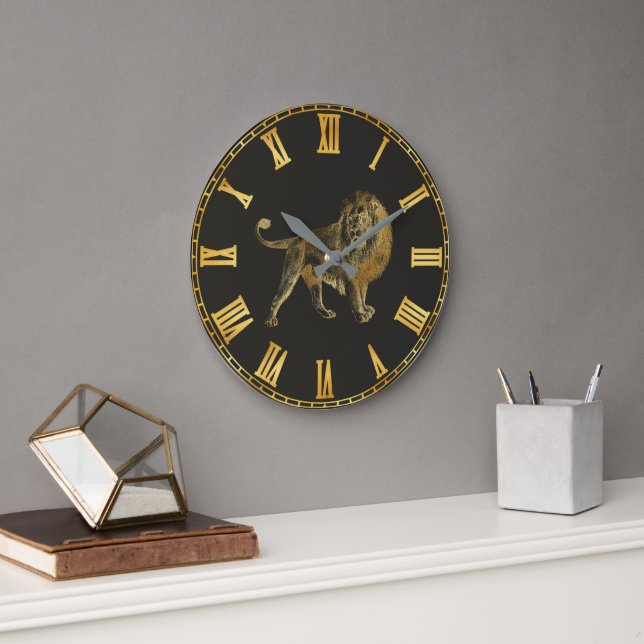 Grande Horloge Ronde Lion d'or noir (Bureau)