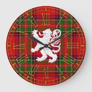 Grande Horloge Ronde Lion écossais effréné sur le tartan